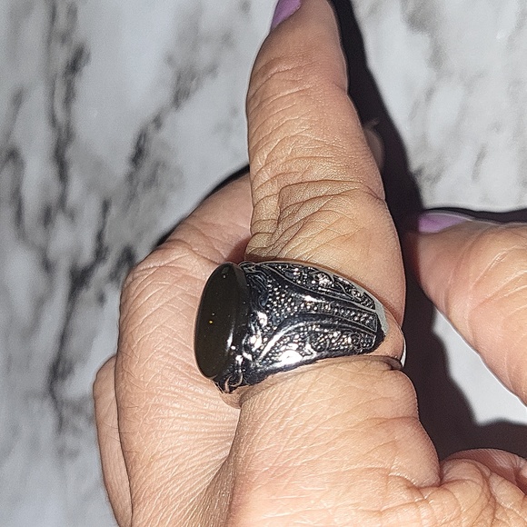 Vintage Tiger Eye Silvery Ring Bohemian Style Size 8 - Picture 4 of 17